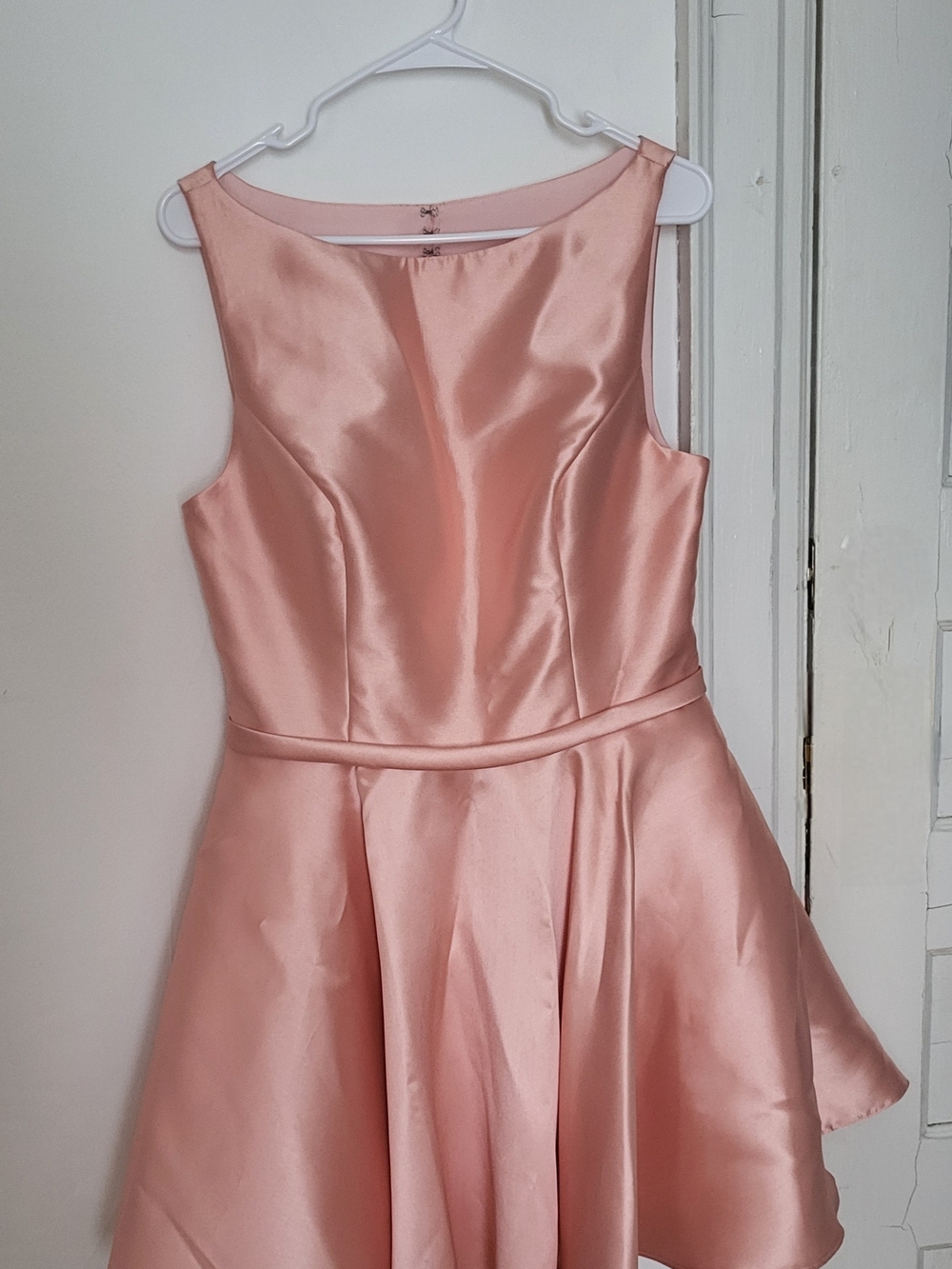 Satin Fit-and-Flare Dress in Blush Pink